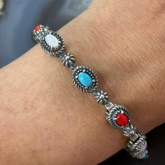 Jewelry - Carolyn Pollack Sterling Silver Multi Gemstone Decorated Link Bracelet For Women